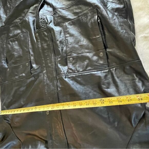 Genuine leather by Manzoor Black Men trench bicker coat snap  buttons SZXXXL - Picture 10 of 13